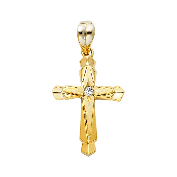 14K Yellow Gold CZ Religious Cross Pendant